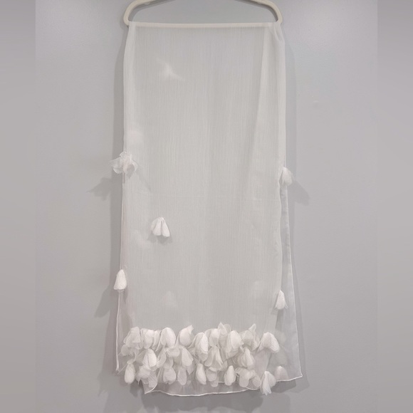 Vintage Y2K Badgley Mischka 80” 3D Sheer Organza Scarf Wrap Shawl Coverup White - Picture 3 of 15